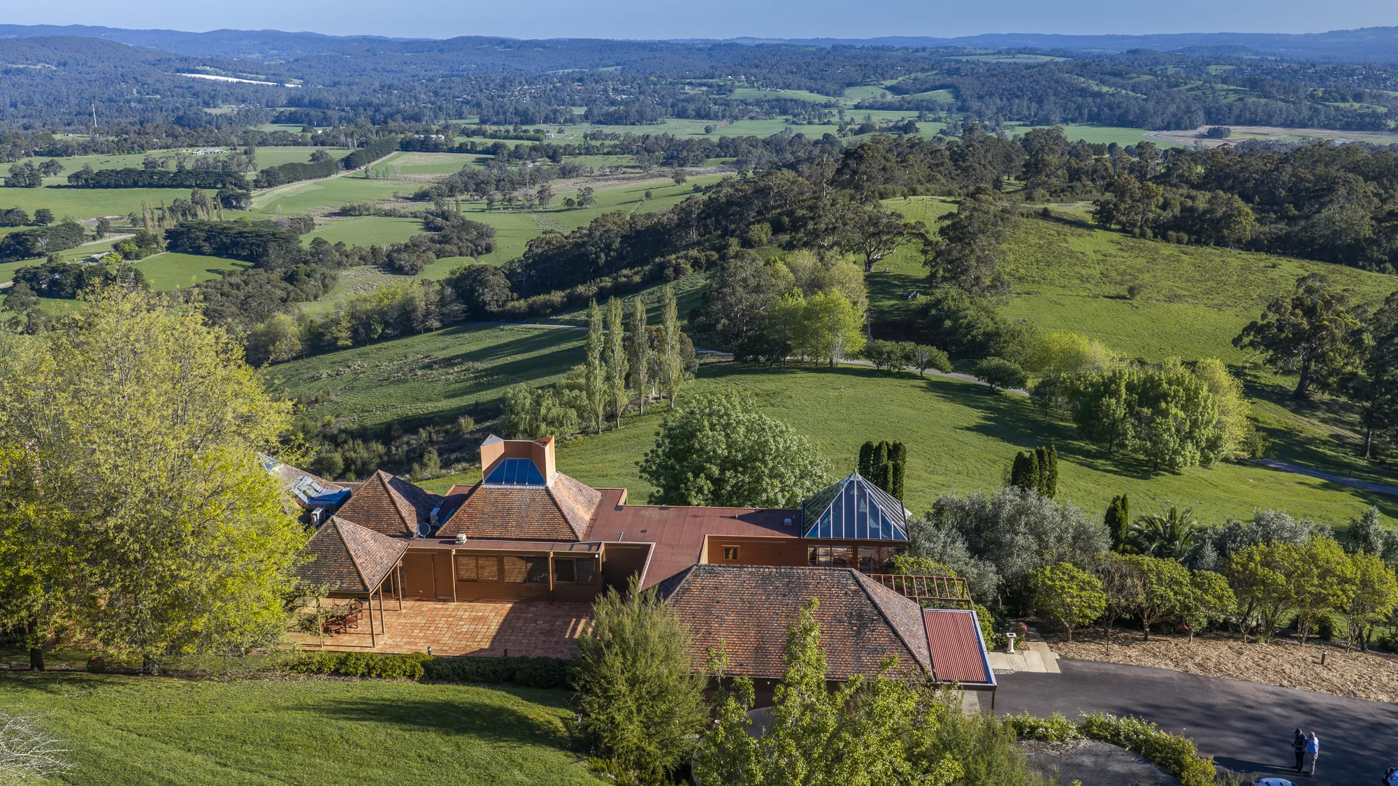 Aerial view across the homestead and the Upper Yarra Valley