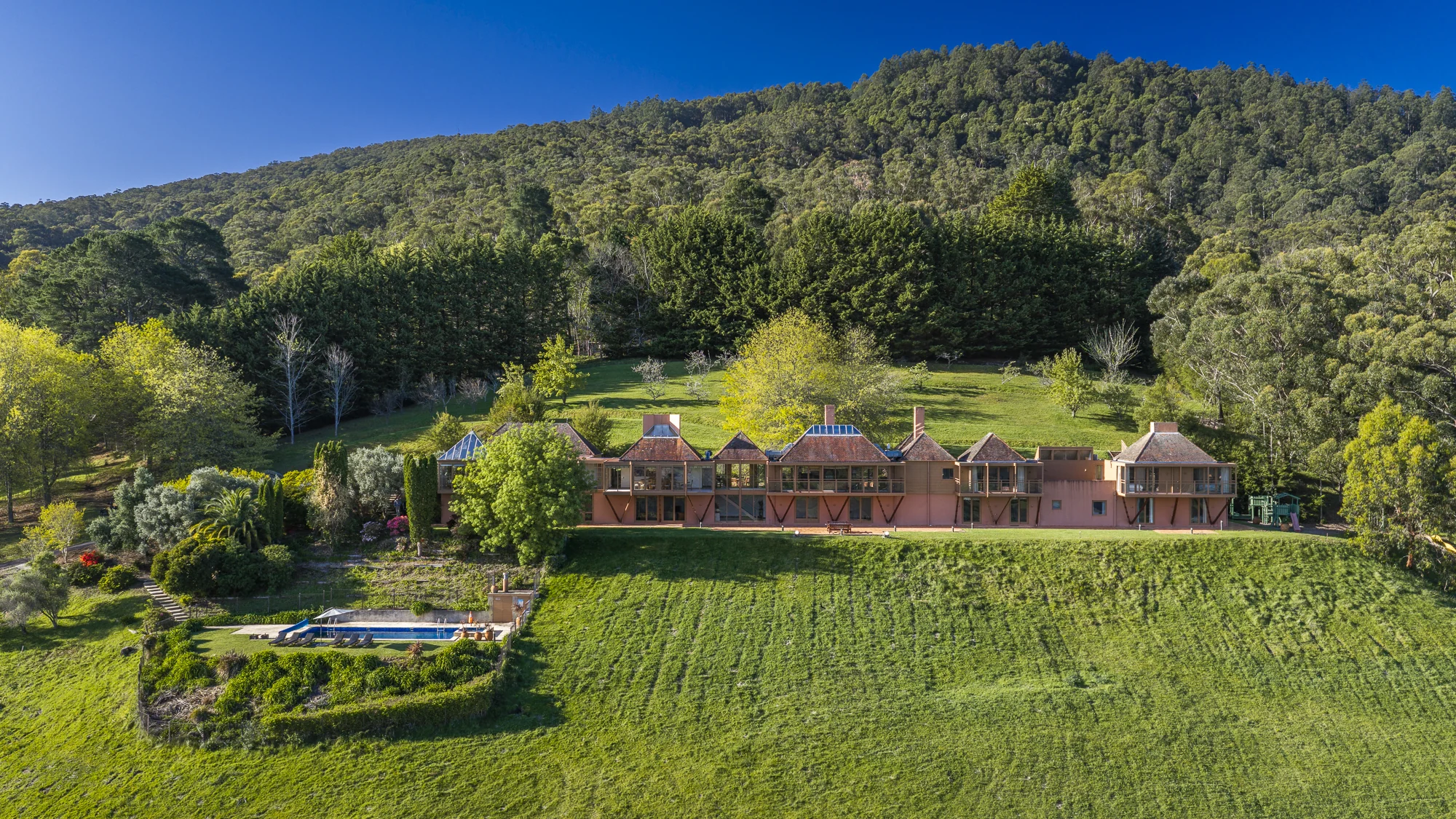 Yallock Park homestead and pasture beneath Mount Toolebewong